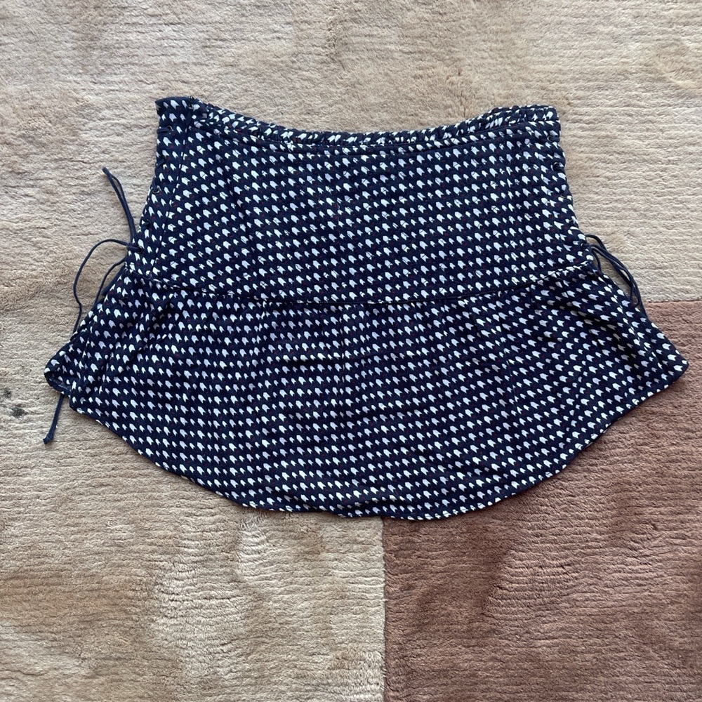 Zara Flowy Mini Skirt - Navy Blue with a Red & White Print - Side Ties & Ruffle